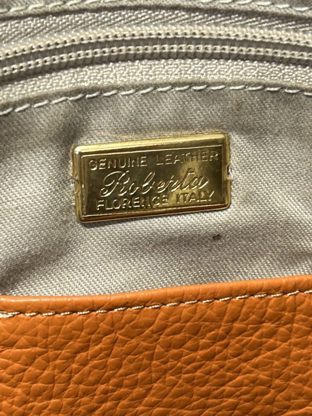 Roberta Firenze Italy Orange Pebbled Leather Hobo Shoulder Bag - Picture 4 of 7